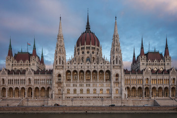 Fototapeta premium The building of the Hungarian Parliament in Budapest at the river Danube