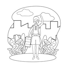 Tourist girl cartoon with bag design