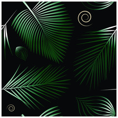 Floral pattern with palm leaves on black background