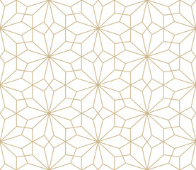 Modèle sans couture de vecteur géométrique simple moderne avec des fleurs d& 39 or, texture de ligne sur fond blanc. Papier peint floral abstrait léger, ornement lumineux de tuile