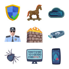 Isolated object of virus and secure sign. Set of virus and cyber vector icon for stock.