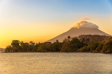 In the evening at the Nicaragua lake with Conception Volcano in Ometepe Island - Nicaragua