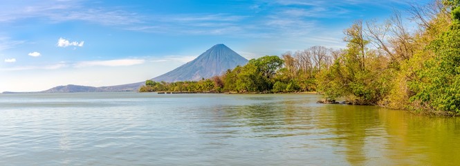 Panoramic view at the Conception Volcano with Nicaragua lake at the Ometepe Island