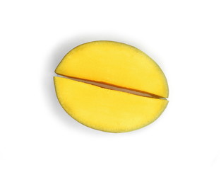 Juicy dessert mango isolated on white background. Sweet Mango slices. 