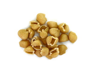 Wholemeal pasta on a white background 