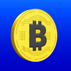 3D rendered Bitcoin illustration on a blue gradient background