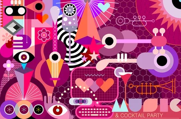 Gordijnen Muziek en cocktailparty posterontwerp, vectorillustratie ©  danjazzia