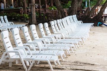 Sun bed on the beach  at Vongdeuan beach sunset in the Koh Samet island, Rayong, Thailand.