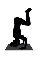 Yoga posture headstand. black female silhouette. vector illustration isolated on white background