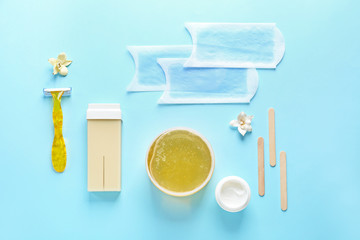 Set for hair removal on color background