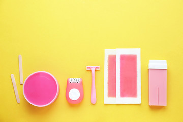 Set for hair removal on color background