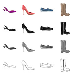 Vector illustration of footwear and woman symbol. Set of footwear and foot stock symbol for web.