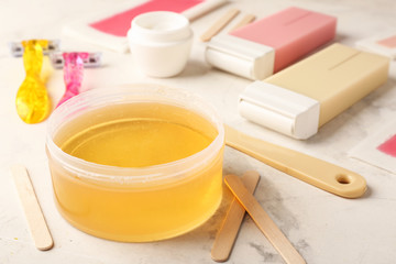 Set for hair removal on table