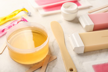 Set for hair removal on table