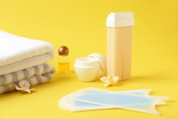 Set for hair removal on color background