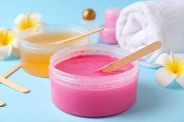 Sugaring paste for hair removal on color background