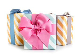 Beautiful gift boxes on white background