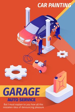 Car Garage Offers Painting Service, Promo Poster