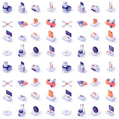 Seamless Pattern with Car Service Isometric Icons