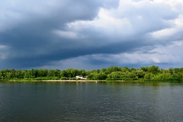 Dark storm clouds over the Vistula river, Warsaw, Poland