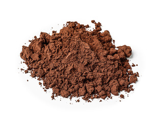 Heap of cocoa powder on white background