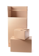 Empty wardrobe boxes on white background