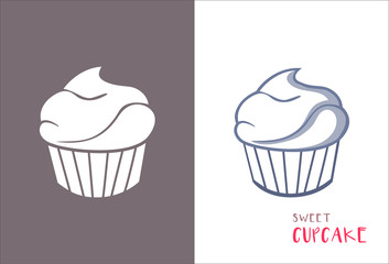 Sweet cupcake icon vector flat style and lettering 