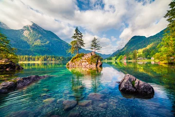 Foto auf Leinwand Natur Magnificent summer scene of Hintersee lake. Colorful morning view of Austrian Alps, Salzburg-Umgebung district, Austria, Europe. Beauty of nature concept background.  © Andrew Mayovskyy