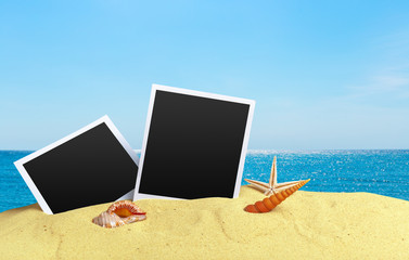 Fototapeta na wymiar Photo card on sand beach