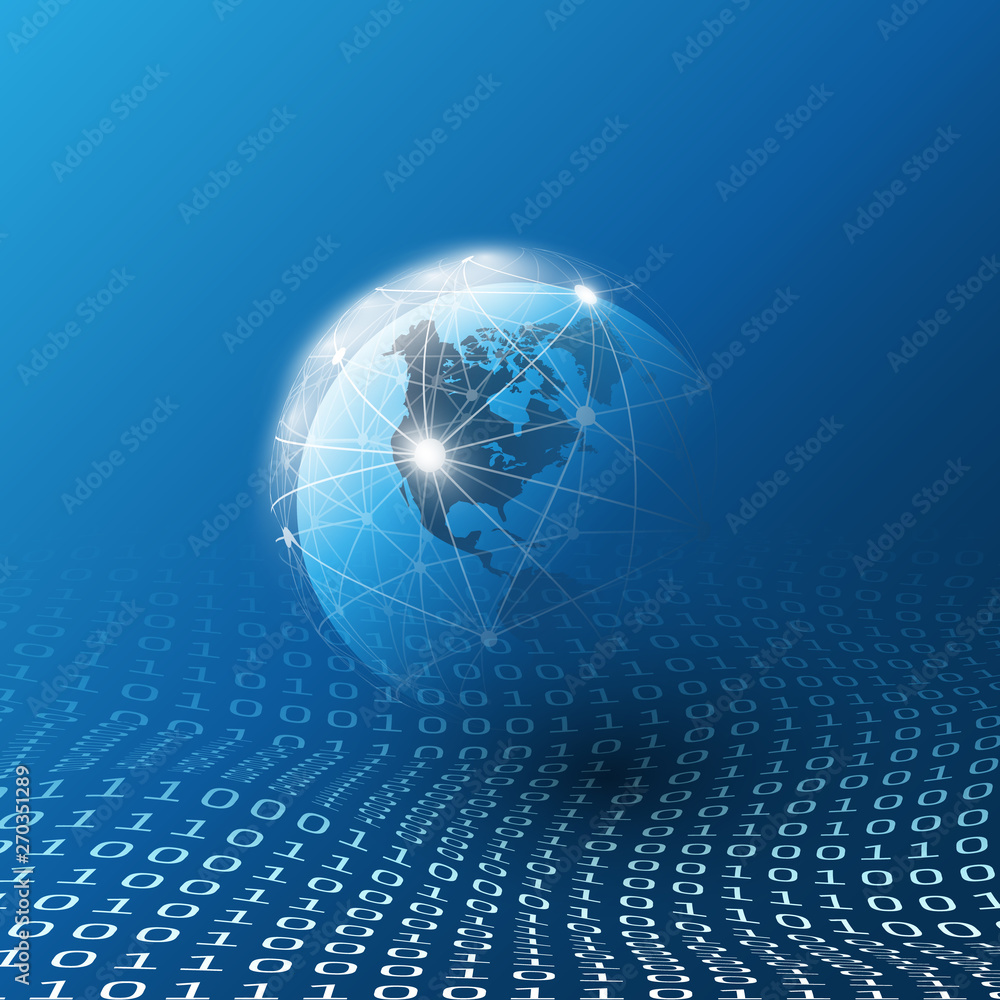 Poster blue cloud computing and global networks concept design for business, it or technology with earth gl