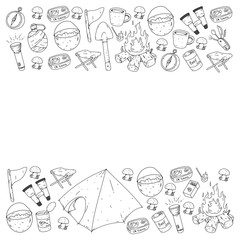 Camping vector illustration. Travel outdoor adventure