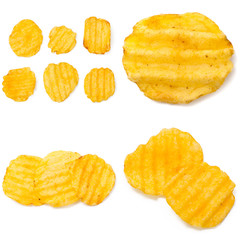 Potato chips isolated on white background. Collection
