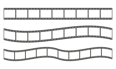 Film strip frame or border set. Photo, cinema or movie negative. Vector illustration.