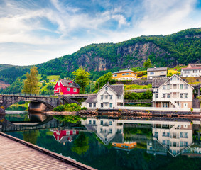 Beautiful summer view of Norheimsund village, located on the northern side of the Hardangerfjord....