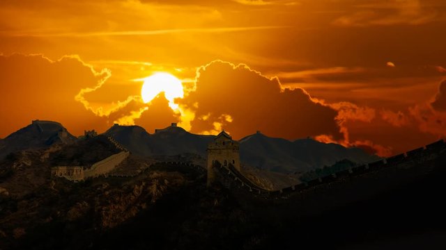 The Great Wall of China at Sunset, Ancient  Fortification built across the Historical Northern Borders of China