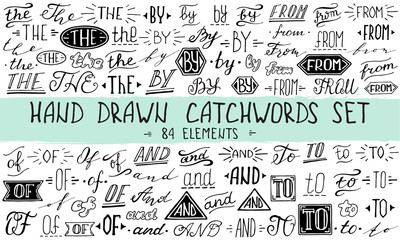 Hand lettered catchwords And, To, Of, The, By, From. Collection of hand drawn catchwords. Ampersands and catchwords for your design. Modern handwritten calligraphy and lettering vector set. - 270352442