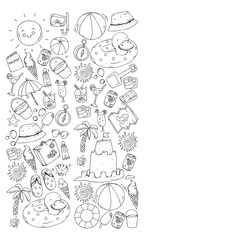 Vector seamless pattern with travel and beach icons.