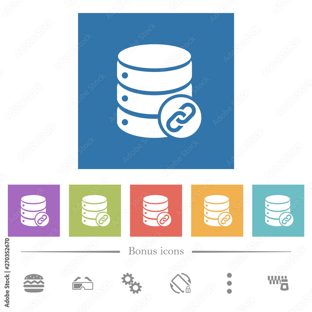 Aufkleber database attachment flat white icons in square backgrounds