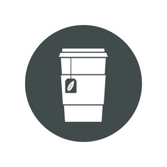Vector icon of ice tea in a cup for take away. Trasparent, no fill on cup. Isolated in circle.