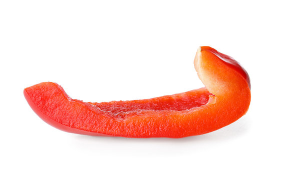 Slice of ripe red pepper on white background