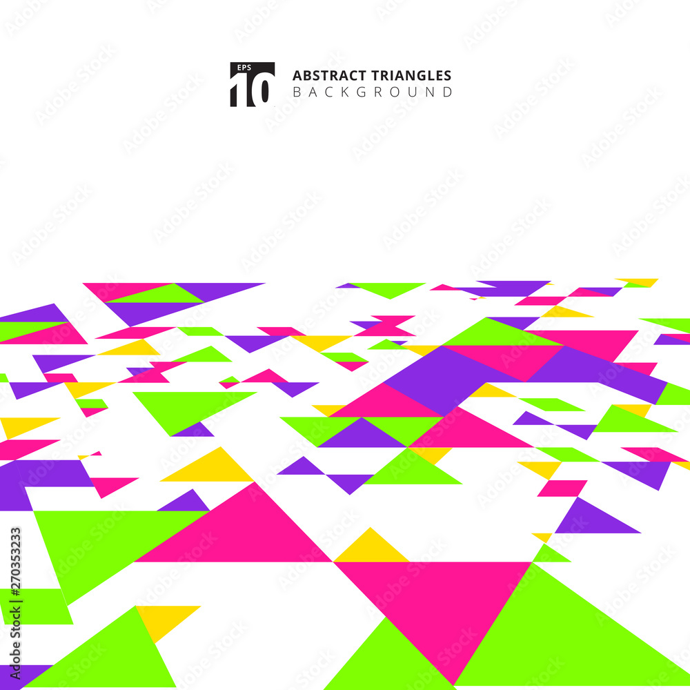 Poster abstract modern colorful triangles pattern elements perspective on white background with copy space.