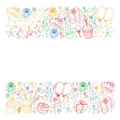 Birthday party. Pattern for invitations, banners, templates.