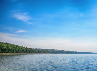 landscape with lake and blue sky