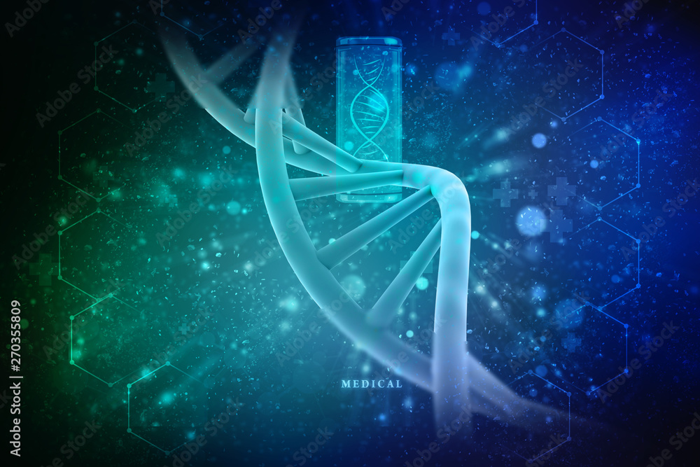 Poster 3d render of dna structure, abstract background