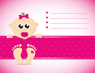 cute newborn baby girl pink card vector illustration EPS10