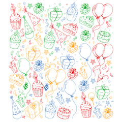 Birthday party. Pattern for invitations, banners, templates.