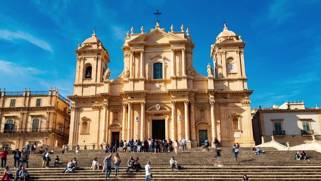 Time lapse view of the baroque cathedral of Noto in Sicily