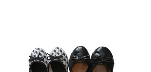 Background - women's shoes. Ballet flats of different colors