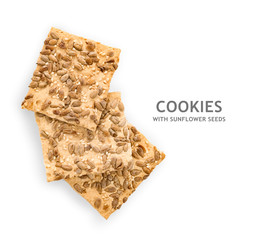 Healthy food. Сrispy diet cookies with sunflower seeds. Isolated on white background.