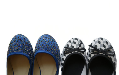 Background - women's shoes. Ballet flats of different colors